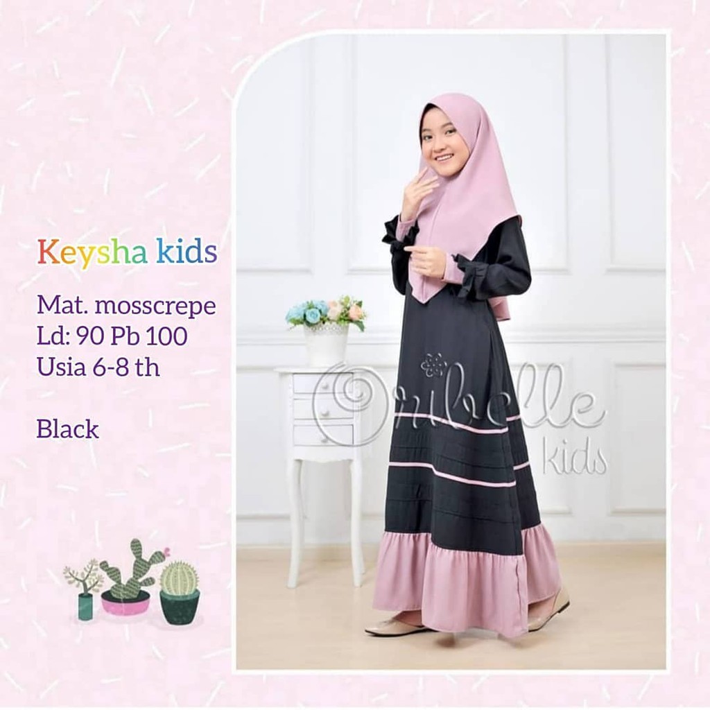 KEYSHA SYARI KIDS 6 - 8 TAHUN Kain MOSSCRAPE Dres Anak Murah Gamis Syari Set Anak Model Terbaru 2020