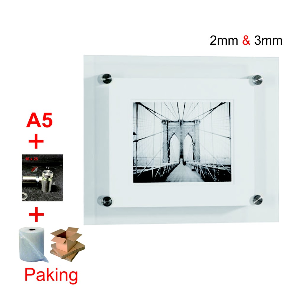 Mount A5 Acrylic Display / Frame Akrilik / Akrilik Poster Dinding 2mm &amp; 3mm
