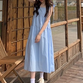 [Premium] Korean Tie Strap Sleeveless Loose Flowy  Midi Dress 2009 (S-XL)