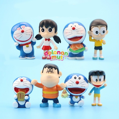 Figure Set Robot Kucing Biru 8 Karakter Miniatur Pajangan Hiasan Topper Kue