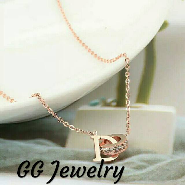 GG kalung Aksen D'Ring Titanium Lapis Emas 18k#KL