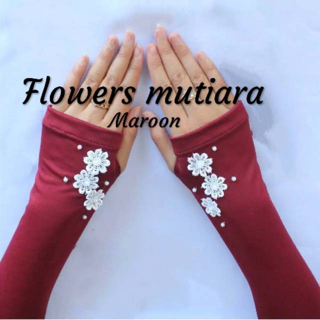 Handsock flower mutiara/Handsock jempol renda flower putih/ Handsock Muslim/manset muslim