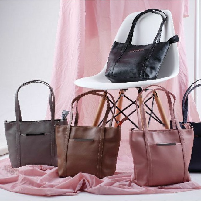 Totebag Tas Wanita Tote Bag Resleting Saku Depan Tas Kuliah Kekinian Polos Kulit Sintetis Waterproof
