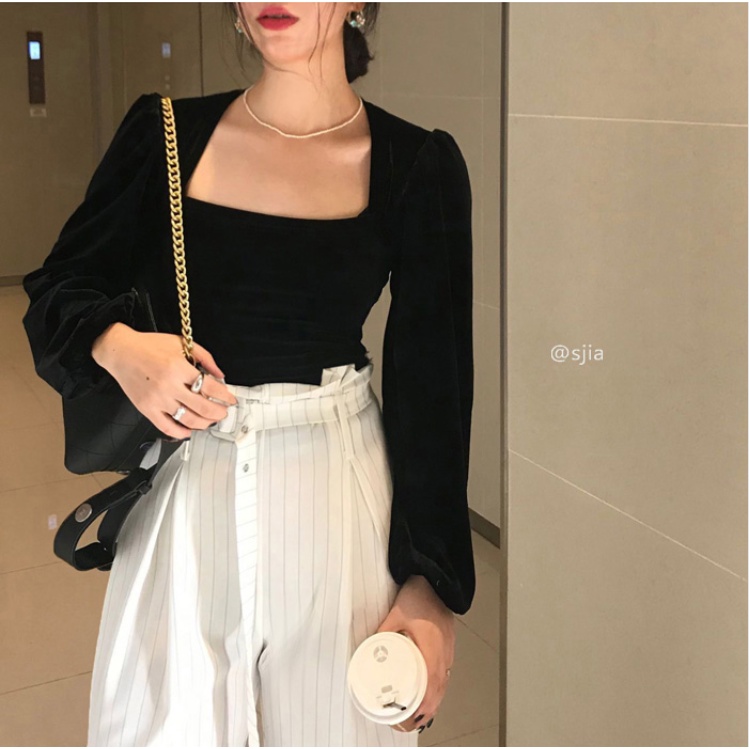 XIAOZHAINV Korean Style Casual Retro Kemeja Atasan Wanita Crop Top