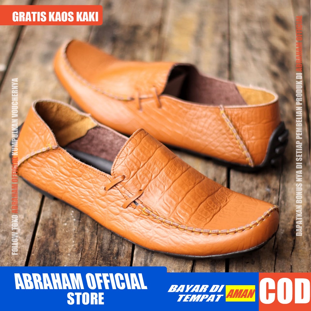 ABRHM x MOKLAY Sepatu Casual Slip On Kulit Asli Kasual Formal Pria Kerja Kantor Kondangan Anti slip Original