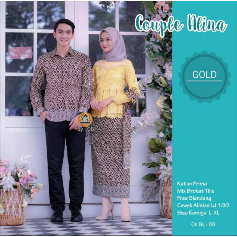 COUPLE KEBAYA BATIK BROKAT TILLE MODERN WARNA KUNING KONDANGAN WISUDA BRIDESMAID MURAH KEKINIAN