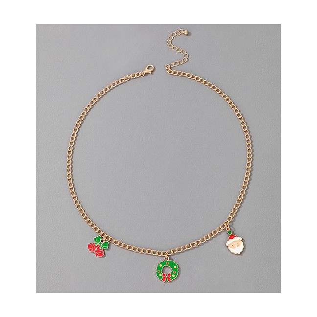 LRC Kalung Natal Fashion Old Man Head With Flowers Christmas Snowman Socks Pendant Oil P69670