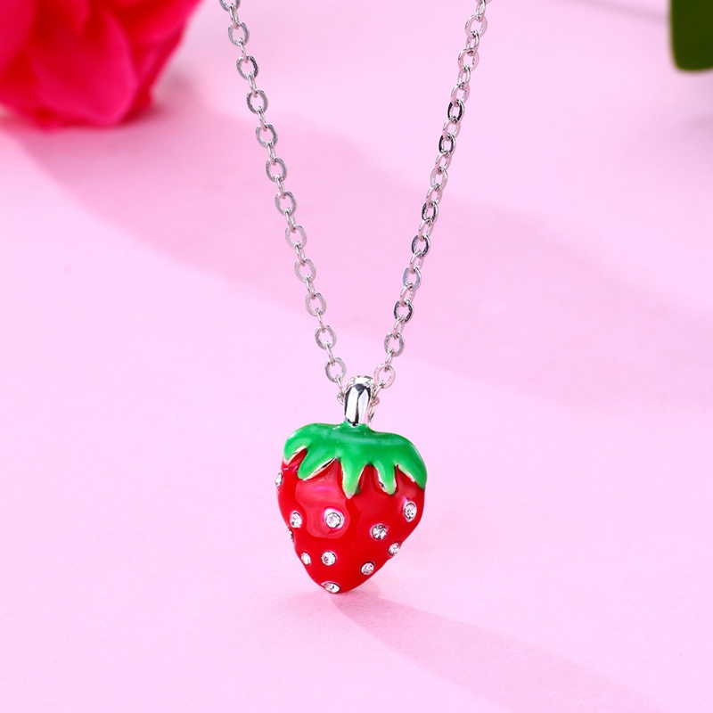 Kalung Choker Klavikula Pendek Liontin Strawberry Merah Kristal Bening Untuk Hadiah Anak Perempuan