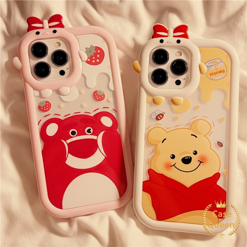 Case OPPO A17 A95 A16K A16E A52 A92 A96 A7 A5S A12 A3S A12E A53 A74 A76 Reno 5 5F 4F 7 A55 A17K A15 A16 A9 A54 A57 2022 A15s A5 A16s A31Disney Winnie The Pooh Beruang Strawberry Lucu