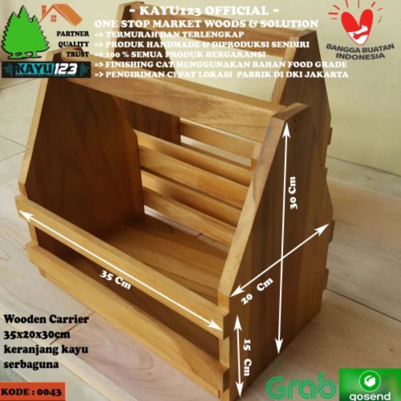 Wooden Carrier 35x20x30cm Keranjang Kayu Serbaguna 0043 Shopee Indonesia