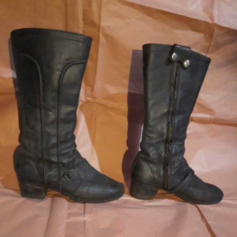 SEPATU BOOT HITAM KULIT ASLI TOURING MOTOR PRIA WANITA SEGALA MUSIM SECOND