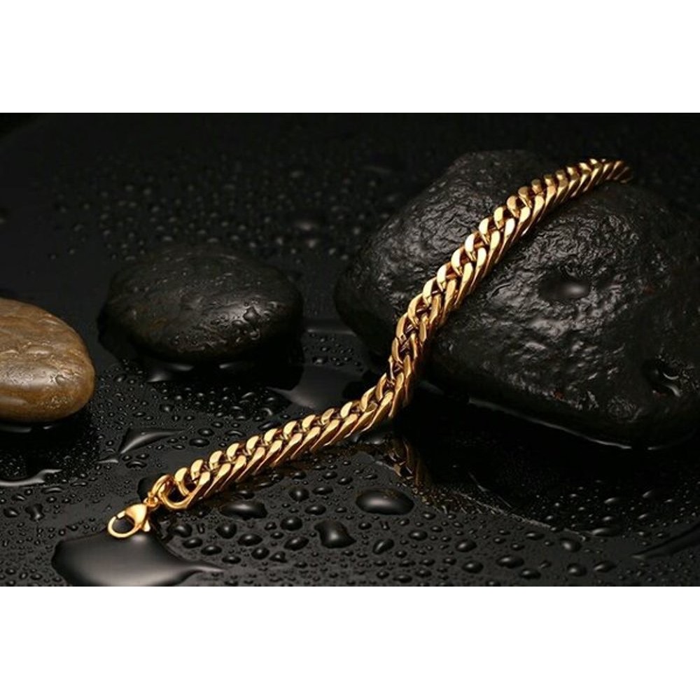 [Bayar di Tempat] GELANG TITANIUM PRIA EMAS GOLD SUPER MEWAH