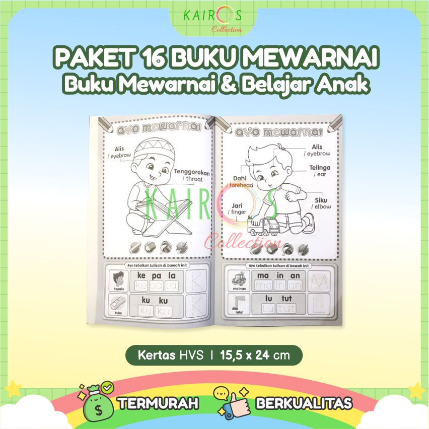 Paket Hemat 16 Buku Mewarnai dan Belajar Anak Buku Gambar Buku Warna (GRATIS 1 Buku Warna Karakter)