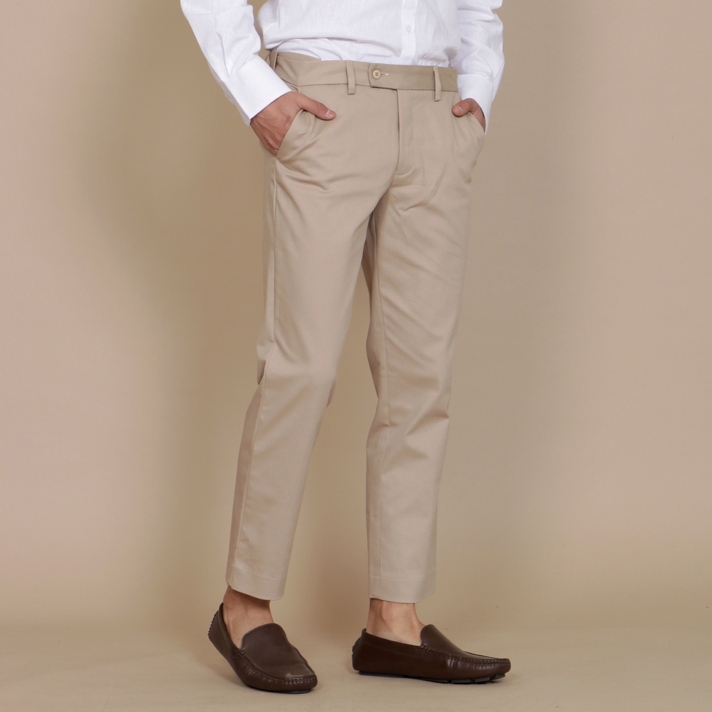 BlueButton Smart Chino Ankle Pants Formal Slim Fit Stretch Magic Waist Celana Panjang Chino - Khaki