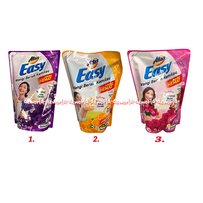 Attack Easy Wangi Bersih 1200ml Detergen Cair Sparkling Rose Orange Lavender 1x Kucek Sabun Cuci