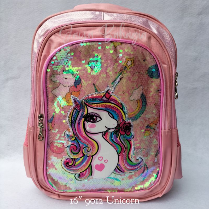 Ransel Sequin Manik Usap Import Lol Unicorn Tas Sekolah 16 Inch Anak Perempuan