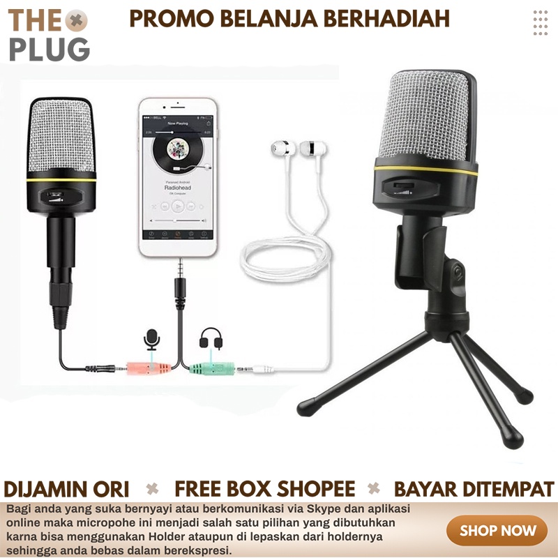 Mikrophone Microphone Condenser Perekam Suara Youtuber Mic Podcast USB Mikrofon 3.5 mm with Stand