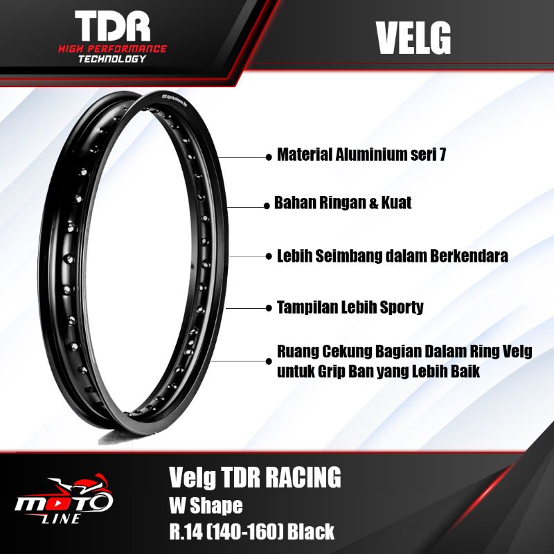 velg tdr racing w shape 140-160 ring 14 black
