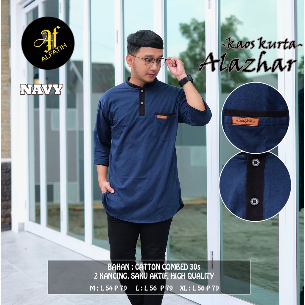 Baju Koko Kurta Dewasa Bahan Kaos Combad 30s Koko Kurta Pria Dewasa Lengan Pendek 3/4 Adem Premium K