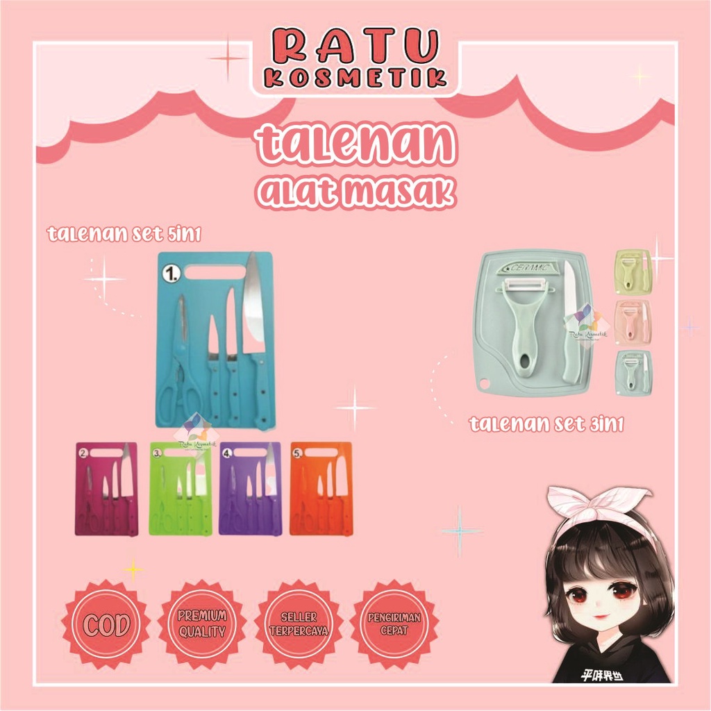 ❤ RATU ❤ Talenan Set Pisau Gunting  | Telenan 5 in 1 | Perlengkapan Dapur