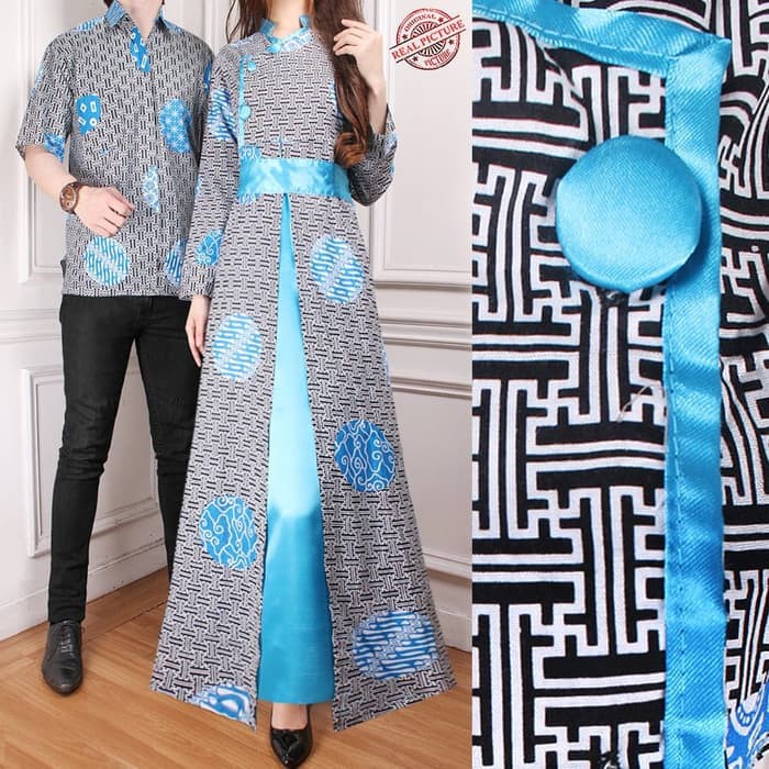 Gamis pria Couple Gamis Ria Longdress Belt Kain dan Kemeja Batik Pria - Biru Jubah pria