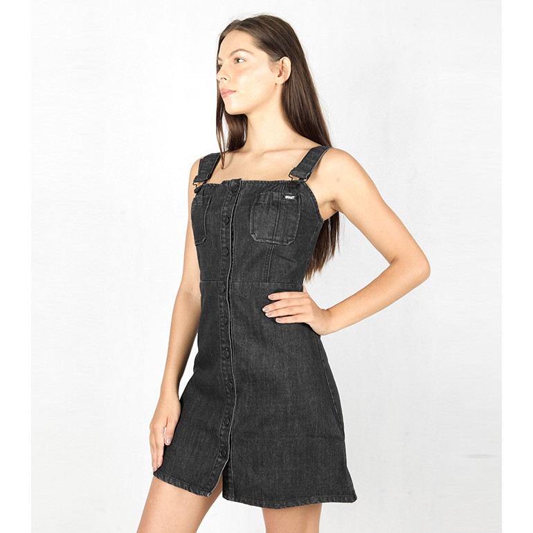 black button down overall dress