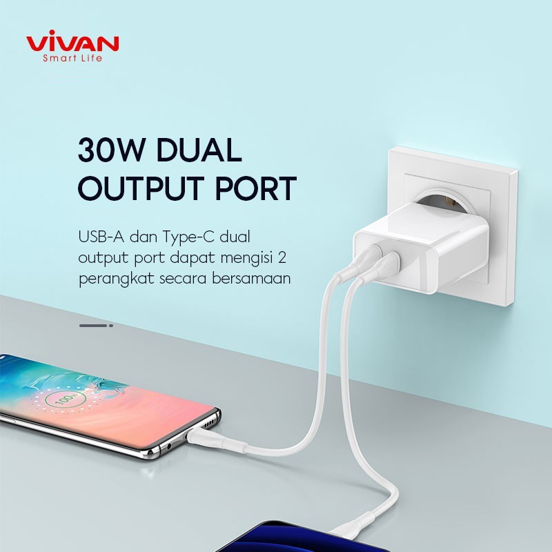 Vivan Power Blitz Charger Fast Charging 30W PD and QC3.0 With Kabel TYPE-C - Garansi Resmi 1 Tahun