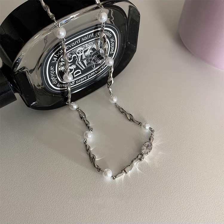 Kalung Rantai Klavikula Hias Mutiara Berlian Imitasi Bahan Zirkon Untuk Aksesoris