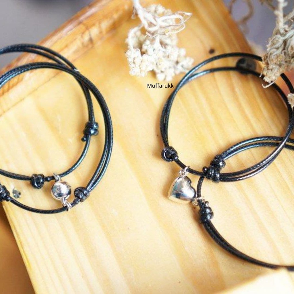 cod GELANG COUPLE POLOS MAGNET TALI ANTI AIR / GELANG MAGNETIC CLAPS COUPLE ( beli 10 free 1 pasang)-5