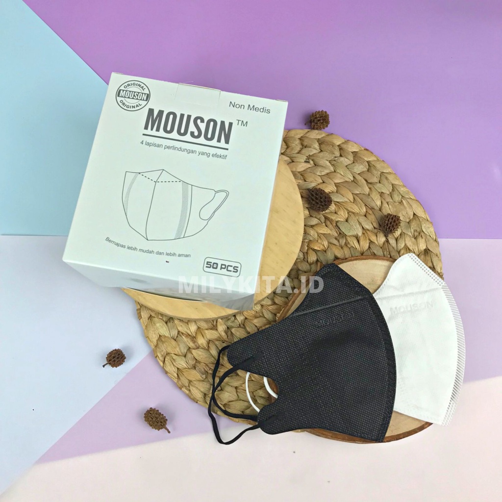 Masker Duckbill Mouson isi 50 Putih Hitam 4 ply Original Warna