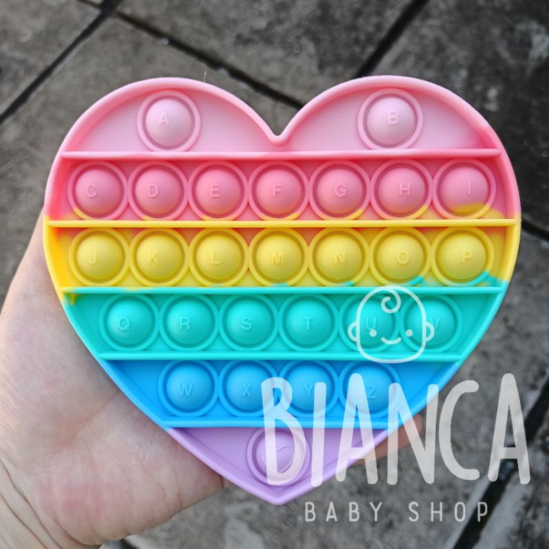 BIANCA - Mainan Anak Pop It Fidget RAINBOW Bubble Push Pop its Fidget Toys-HEART RAINBOW PASTEL