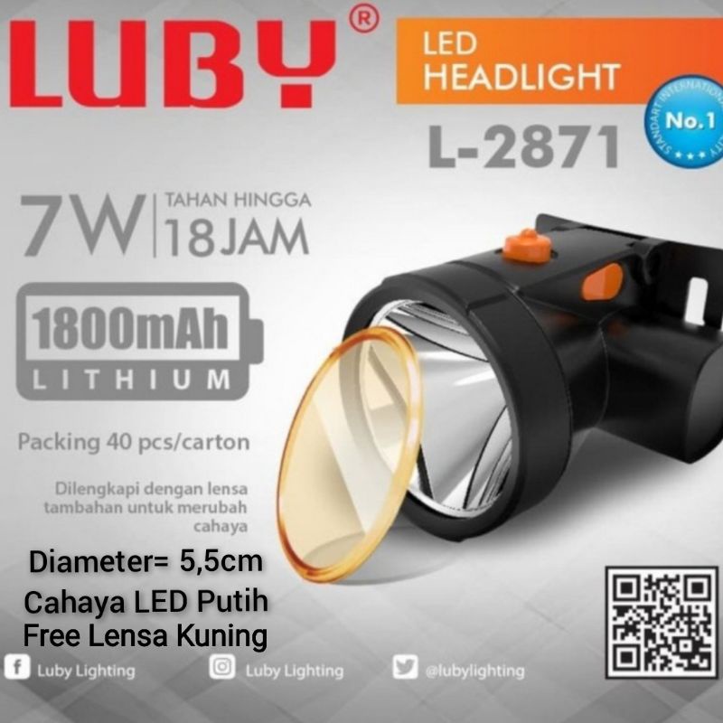 Senter Kepala Luby 2903 / 2902 / 2881 /2879 / 2900 /2899 / 2876 /2877/ 2871 / 2875 / 2868 / 2870 10.000mAH 45w   Headlamp LUBY  Putih Kuning 7W / 20W / 40W /60W Watt IBZ