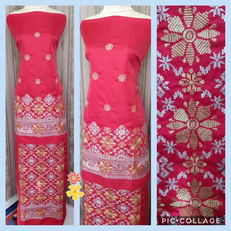 bahan baju kurung motif songket garis