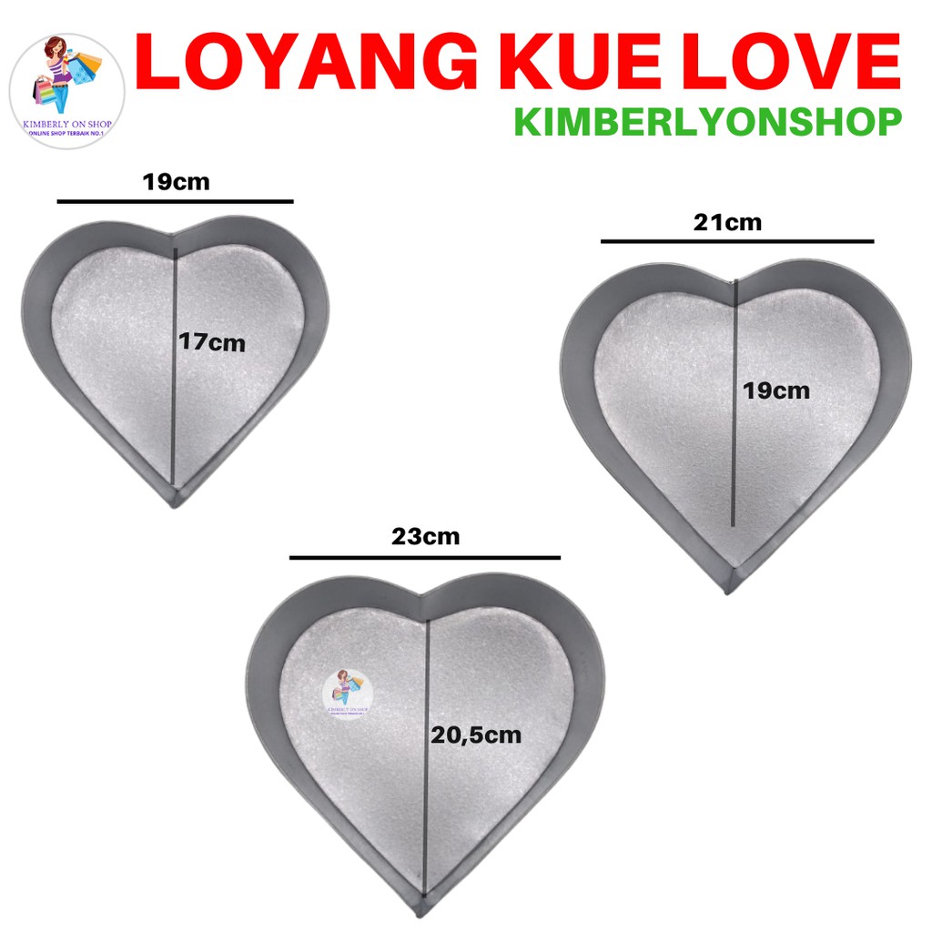 Kimberlyonshop Loyang Cetakan Kue Love Hati 1 Set 3pcs Bahan Alumunium