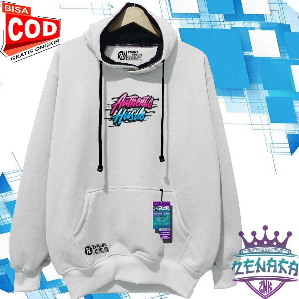 Sweater pria distro keren Zenaka Hoodie pria distro aesthetic graffity simple warna abu paralon Jaket pria terbaru 2022 keren Suiter cowok terbaru 2022 tebal Hodie pria hitam distro sablon authetntic hustle-PUTIH