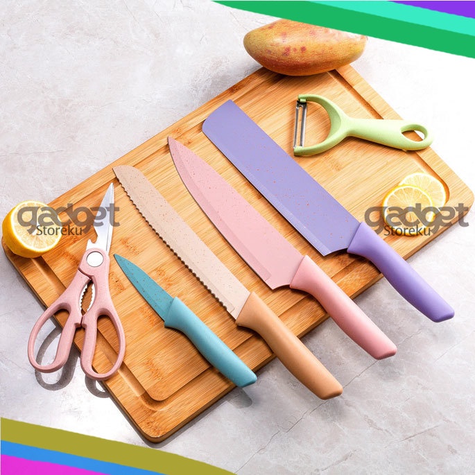 Set Pisau Dapur 6 in 1 Gunting Peeler Pengupas Buah