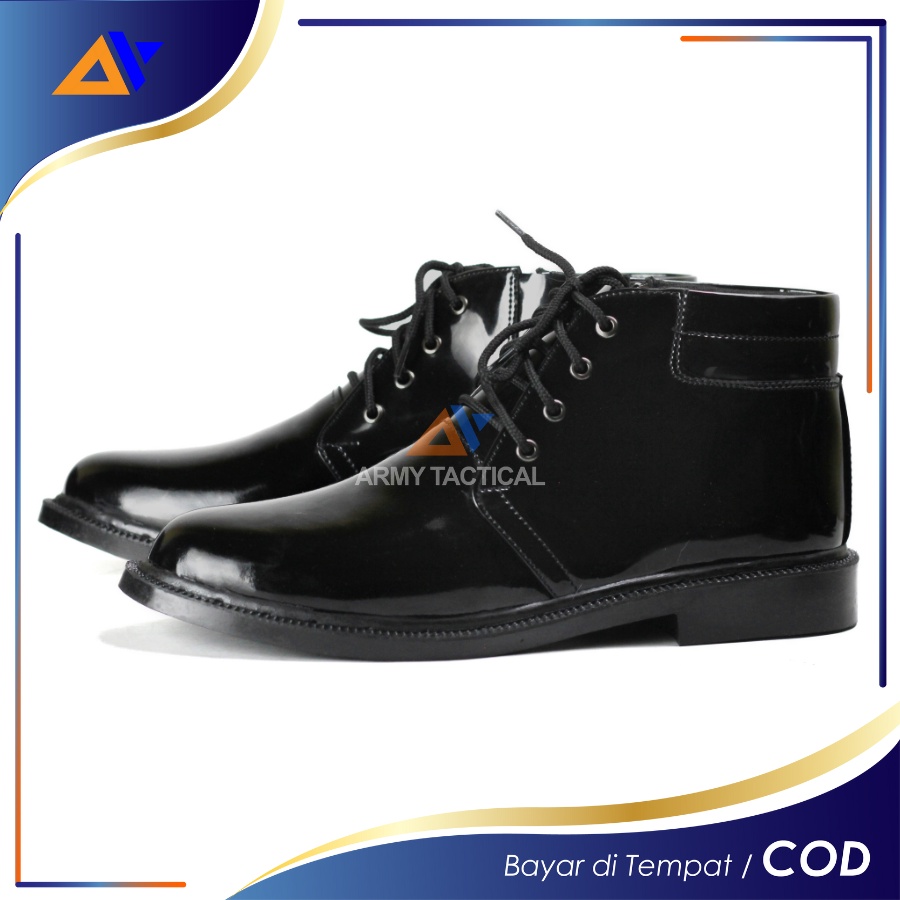 Sepatu Dinas PDH 03 TNI AD Hitam Mengkilap Pria Sepatu Kerja Dinas Kantor TNI Satpam Security Oxford Glossi Tali Resliting - DT03