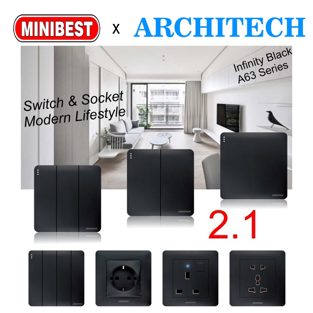 [MB] Saklar Lampu Rumah Architech Infinity Black A63 2.1 Series New