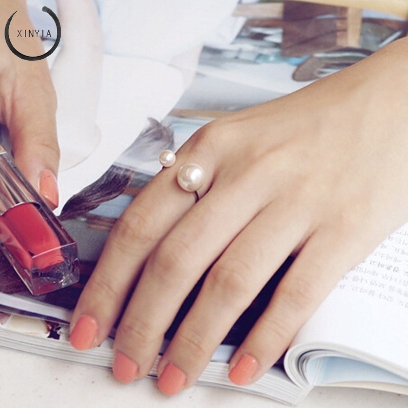 Cincin OPENING Ring Adjustable Hias Mutiara Imitasi Untuk Wanita Adjustable Finger Ring