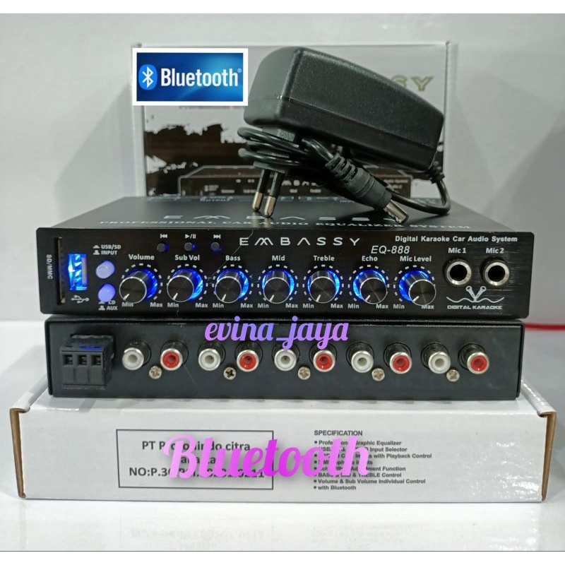 Parametrik preamp Embassy EQ-888 Bluetooth free adaptor equalizer usb karaoke
