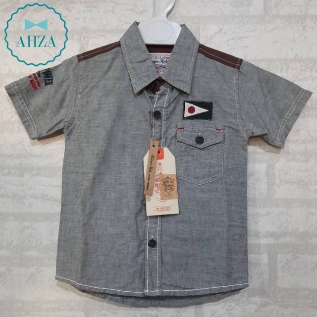 AHZA KEMEJA ANAK BORDIR LENGAN PENDEK PREMIUM EMERGE KIDS SIZE M