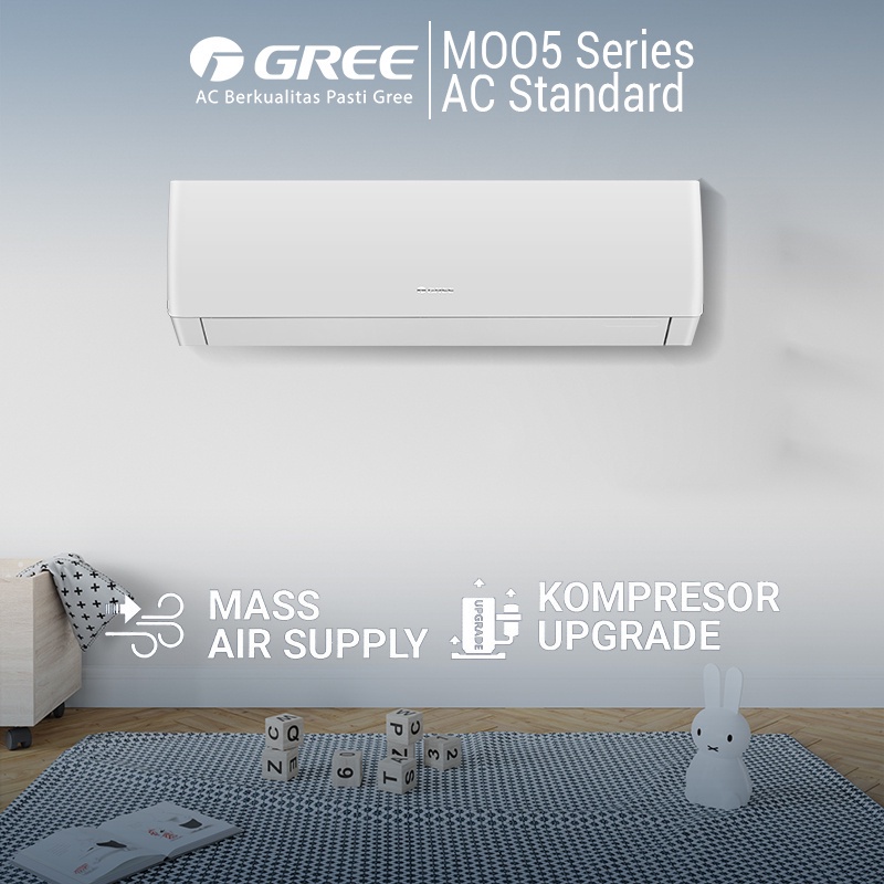 AC GREE 1/2PK Standard - AC 1/2 PK Standard MOO5S Series - with Fitur smart cleaner GWC-05MOO5S Warna Putih (Unit Indoor &amp; Outdoor)