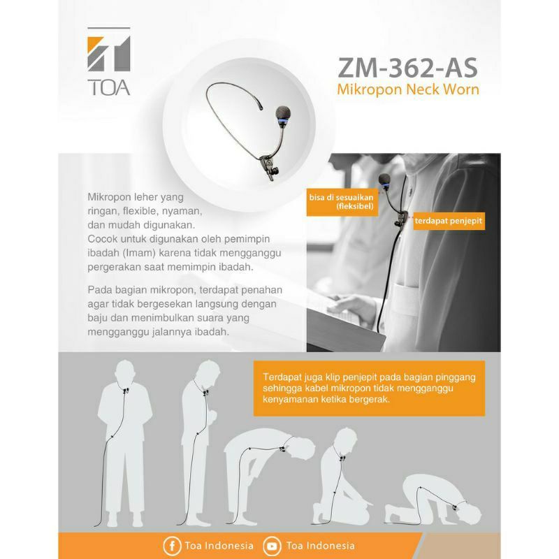 MIC JEPIT MIC IMAM BANDO HEADSET TOA ZM-362-AS ORIGINAL GARANSI RESMI TOA