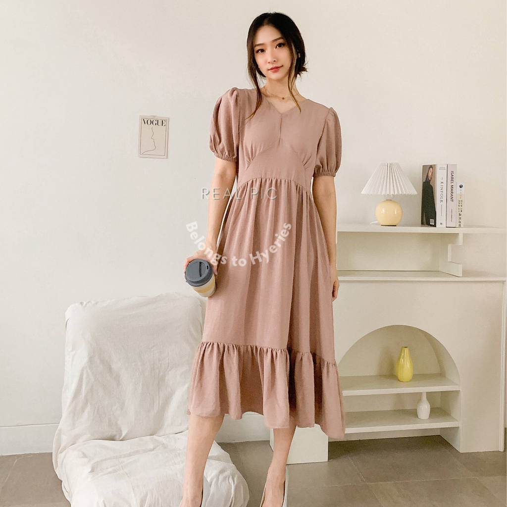 HYERIES Hikari puffy dress / Dress casual wanita / Dress wanita korea / Puffy midi dress / Flare dress / Mermaid dress / Ruffle dress / Dress kondangan / A line dress / Dress lengan balon / Dress jumbo oversize / Puff short sleeves dress / Dress polos