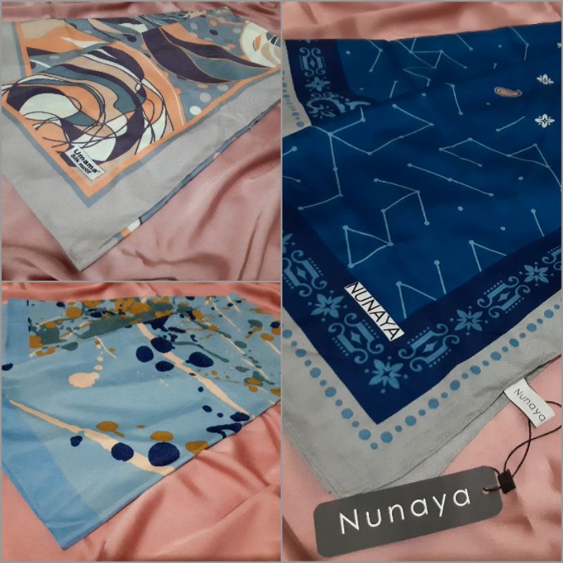 Hijab Square Silk Motif - Abu ungu - biru - navy dongker - Kerudung hijab segi empat square motif