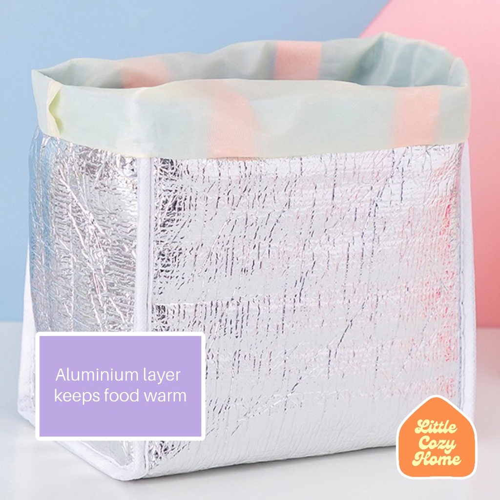 PASTEL WATERPROOF LUNCH BAG / Tas Bekal Serut Warna Lucu Anti Air/ Cooler Bag Lunch Box Aluminium Foil