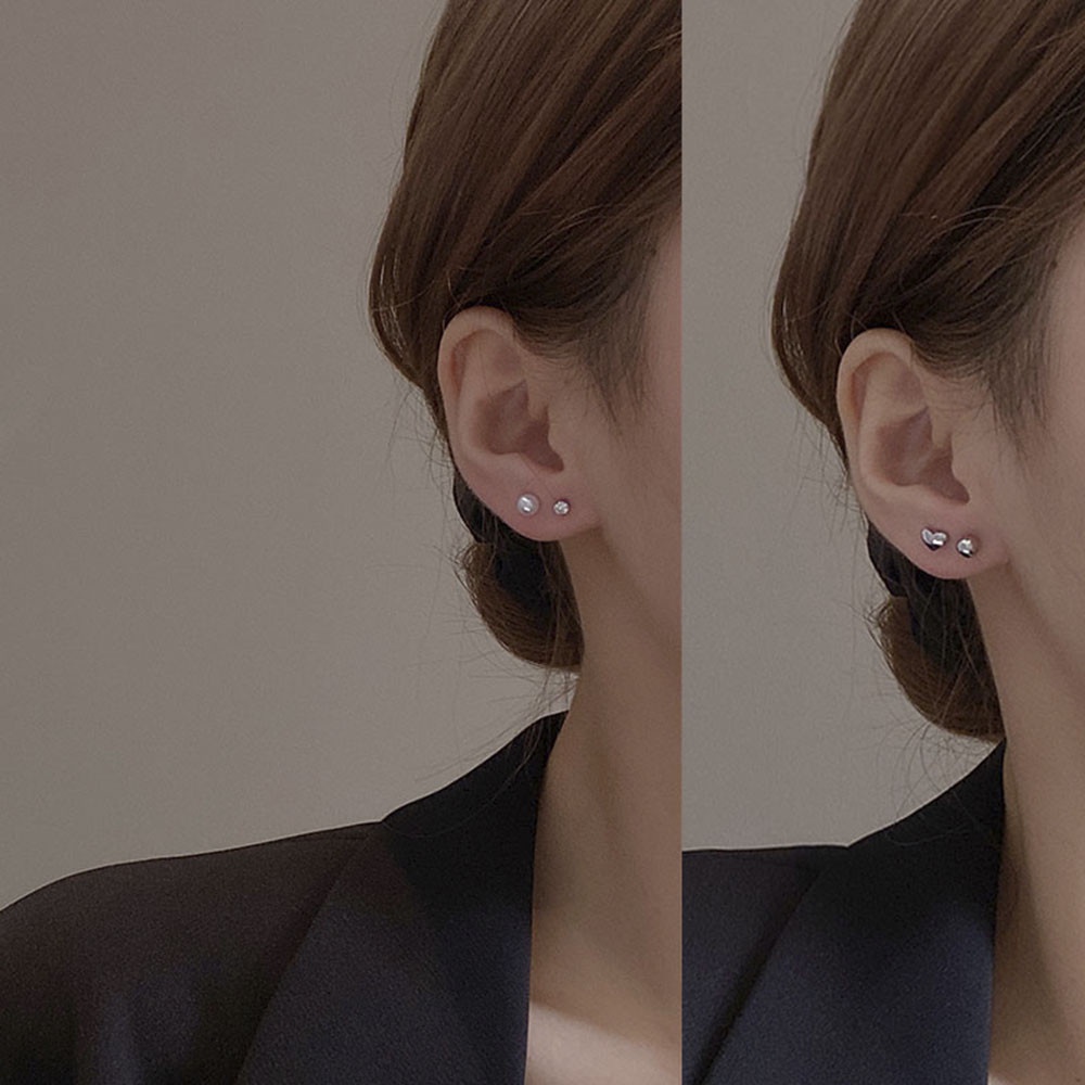 Set Anting Bentuk Hati Aksen Mutiara Dan Berlian Gaya Korea