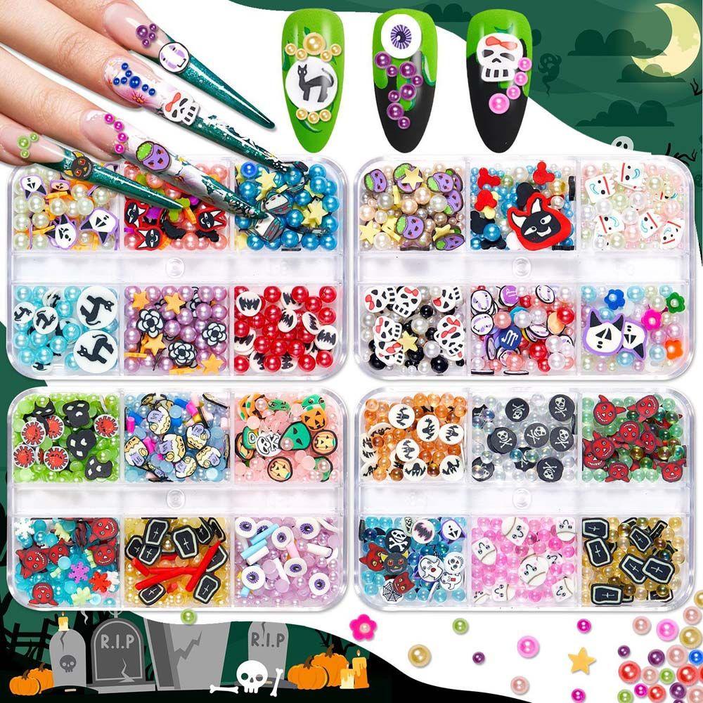 Mxbeauty Halloween Kuku Serpihan Hantu Warna Campur DIY Nail Art Perhiasan Tanah Liat Lembut Setan Kuku Serpihan Slice