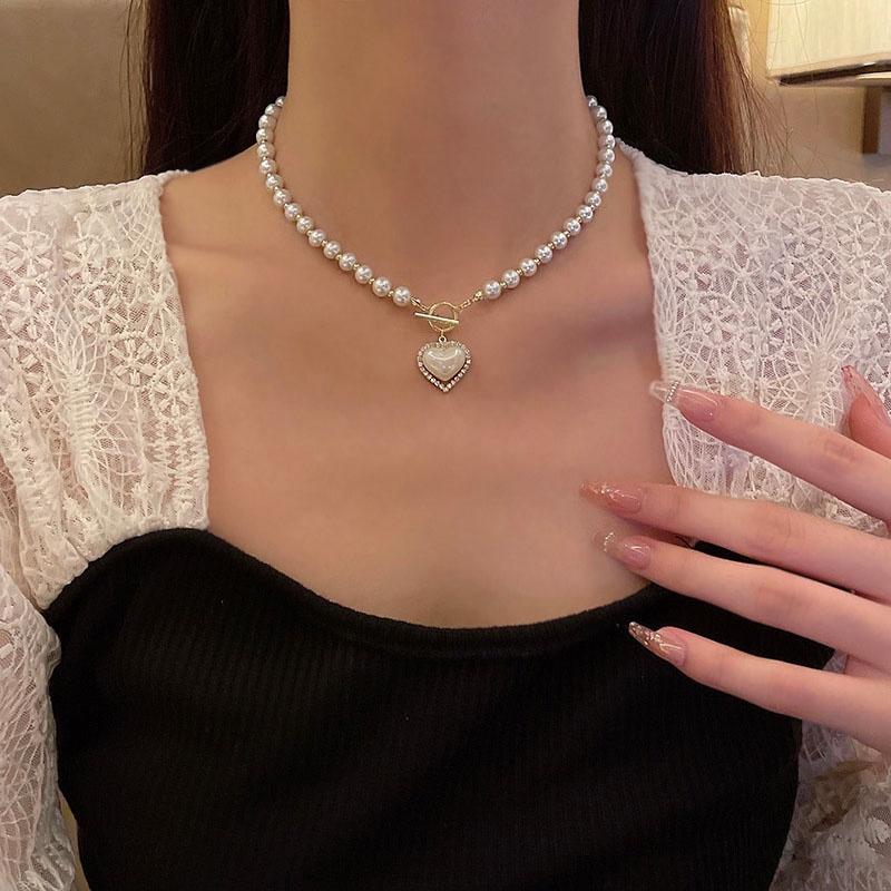 Kalung Choker Dengan Liontin Mutiara Bentuk Hati Untuk Wanita