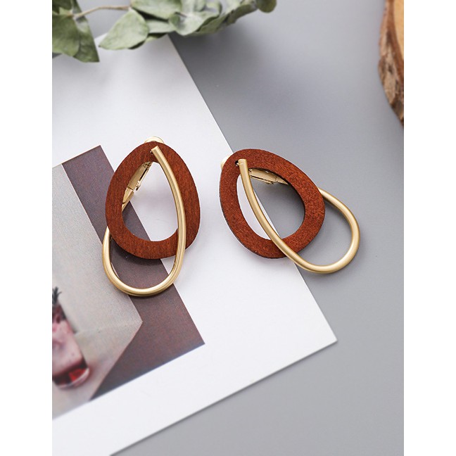 LRC Anting Tusuk Fashion Gold 925 Silver Needle Drop-shaped Wood Metal Earrings D15291